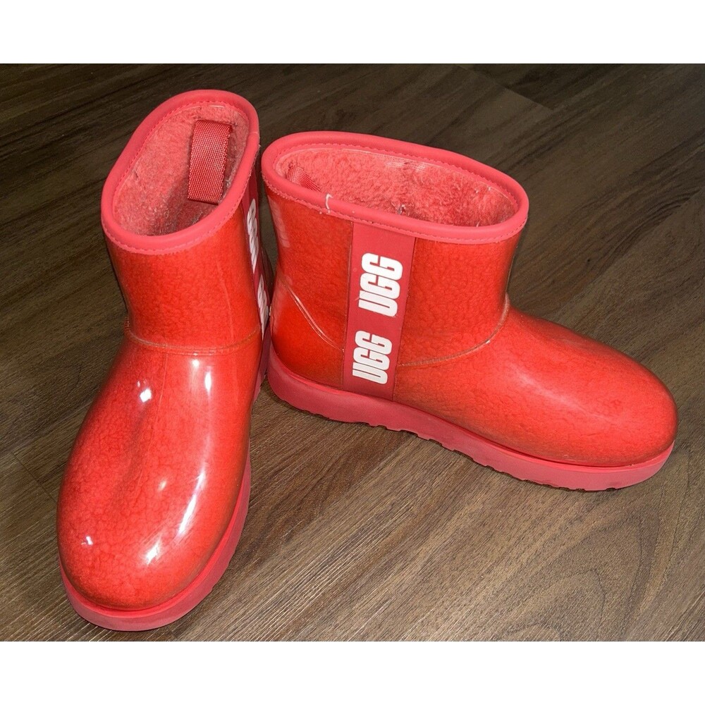UGG Classic Clear Mini Boots Red Women [9] Waterproof Rain Snow Shere Fleece